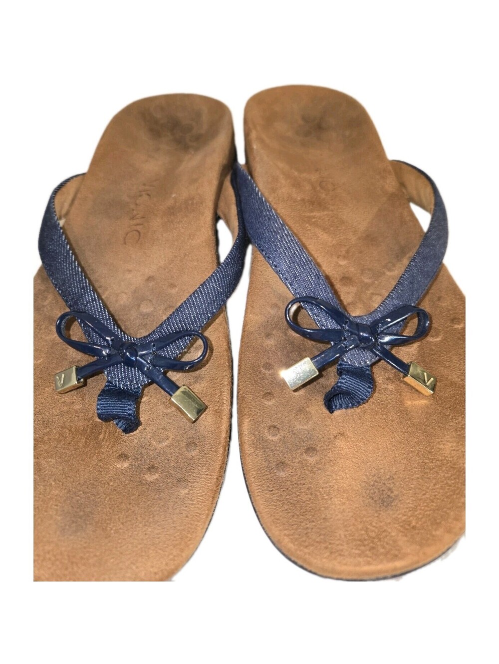 Vionic Thong Flip Flop Sandal w/ Bow Detail Bella II Navy Blue Jean 8